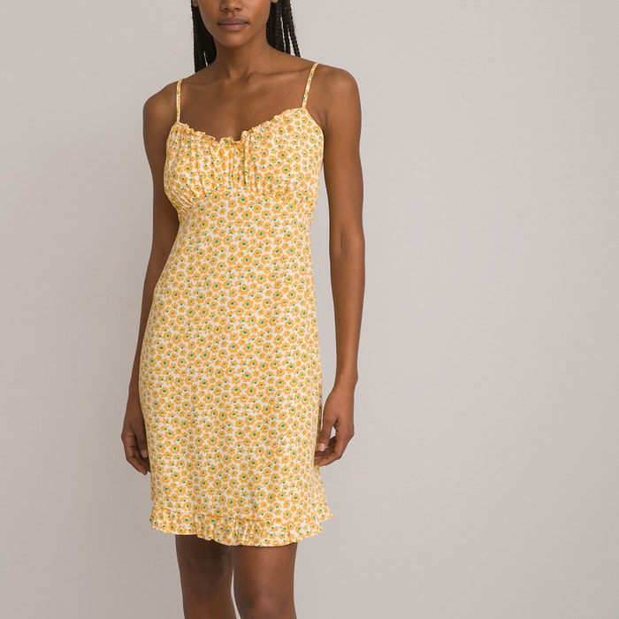 Платье короткое на тонких бретелях, цветочный принт